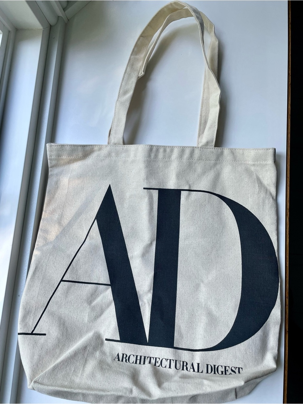 Architectural Digest Beige Thick Canvas Tote Black Logo Front & Back Utility